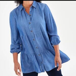 Style & Co. Women's Chambray Tiered Button Down Shirt